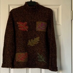 Dress Barn Brown Turtleneck Sweater with Leaf Accents